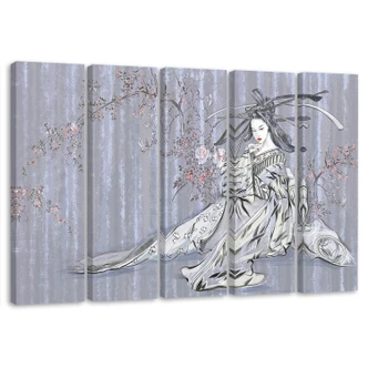 Leinwandbild 5 teilig, Traditioneller japanischer Geisha 