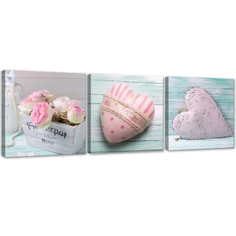 Leinwandbild 3-teilig, Herz der Liebe Rosa 