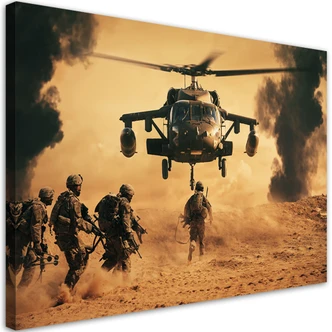 Canvas schilderij, Helikopters en soldaten 