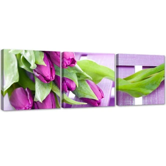 Leinwandbild 3-teilig, Rosa Tulpen Blumen 