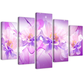 Leinwandbild 5 teilig, Violette Blumen Natur 