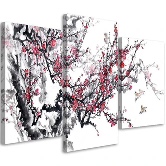Leinwandbild 3-teilig, Kirschblüte Japan Baum 
