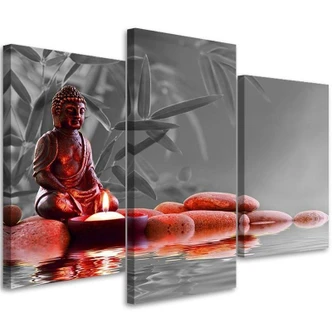 Leinwandbild 3-teilig, Buddha Feng Shui Religion 