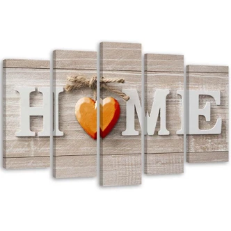Wandbild 5-teilig, Home Herz Holz Shabby 