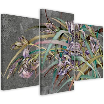 Leinwandbild 3 teilig, Iris Blumen im Wind 