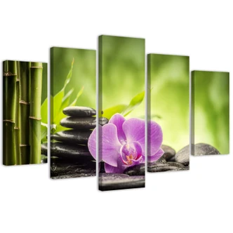 Leinwandbild 5 teilig, Orchideen-Zen-Steine 