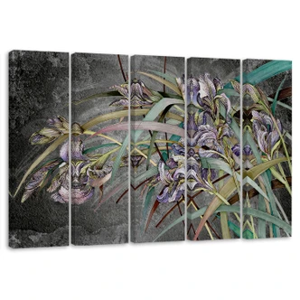 Leinwandbild 5 teilig, Iris Blumen im Wind 