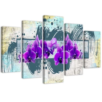 Leinwandbild 5 teilig, Orchideen Violett Abstraktion 