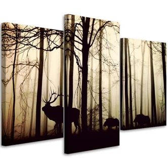 Leinwandbild 3-teilig, Wald Hirsche Tiere Natur 