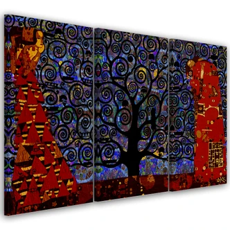 3-delige canvas print Blauwe levensboom abstractie 