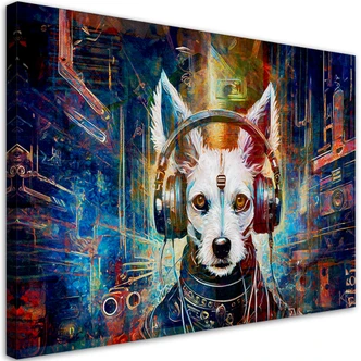 Canvasbillede, Hund i hovedtelefoner abstraktion 