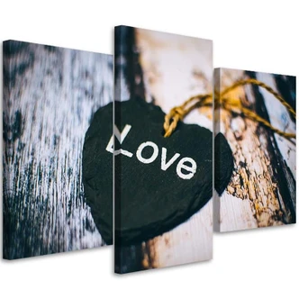 Leinwandbild 3-teilig, Love Herz Retro Vintage  