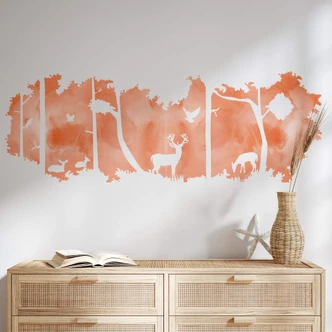 Muursticker Bos Silhouet - oranje 