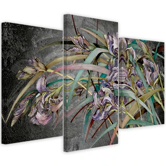 Leinwandbild 3 teilig, Iris Blumen im Wind 