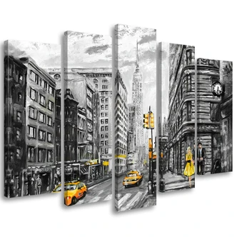 5 stykke lærredstryk, gader i New York City 