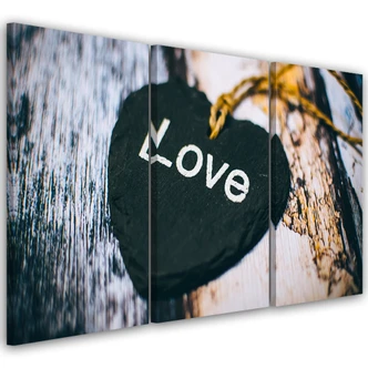 Leinwandbild 3-teilig, Herz Holz Love Shabby 
