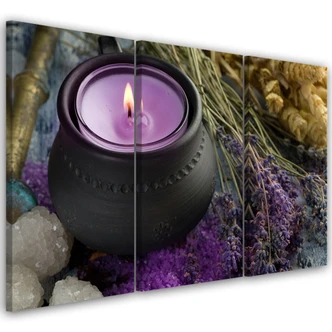 3-delige canvas print paarse Zen Spa kaars 