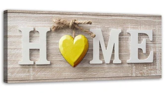 Leinwandbild, Aufschrift Home Herz Holz 
