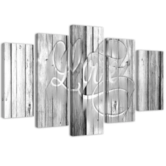 Leinwandbild 5 teilig, Love Bretter Grau 