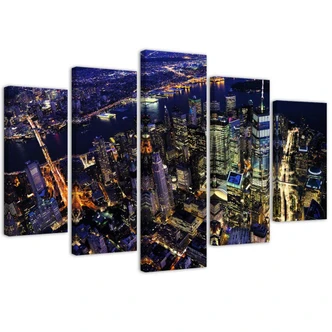Wandbild 5-teilig, New York at Night Stadt 