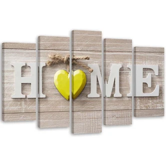 Leinwandbild 5 teilig, Home Haus Herz Holz Bretter 