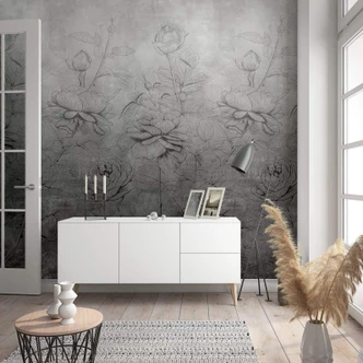 Fototapete mit Blumentotiv, Blumentapete Grau 2.70 x 1.59 cm 