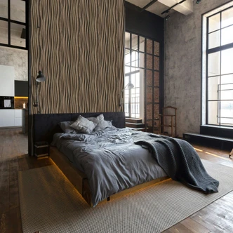 Non-woven wallpaper in brown 3D effect wood look panel 3D look modern  