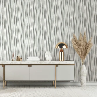 Non-woven wallpaper in white, gray 3D effect wood look panel 3D look modern  