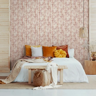 Vliestapete in beige, orange Bambus Blätter Floral Natur  