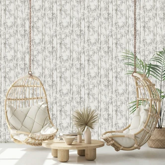 Vliestapete in grau Bambus Blätter Floral Natur  