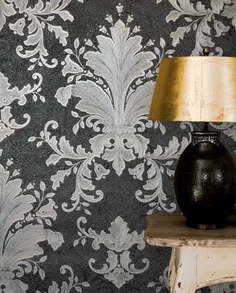 Vliestapete Ornament Struktur Modern, Opulent, Barock in Schwarz  