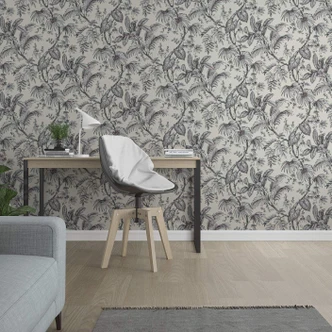Vliestapete mit Pflanzen im Dschungel-Style beige, schwarz Floral 