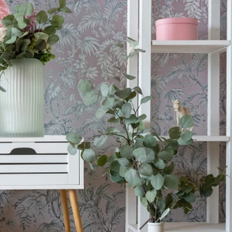 Vliestapete mit Pflanzen im Dschungel-Style rosa, silber Floral 