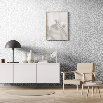Vliestapete mit abstraktem Blattmotiv und linierter Struktur grau, pearl Grafisch 