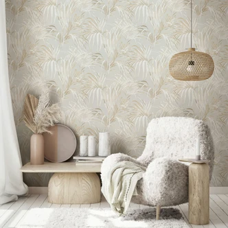Vliestapete mit Blattmotiv auf Strukturbasis beige Floral 