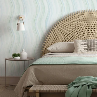 Papel pintado no tejido ondas, rayas gráfico moderno mate en blanco verde azul Papel pintado no tejido ondas, rayas gráfico moderno mate en blanco verde azul