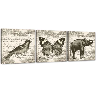 Leinwandbild 3-teilig, Tiere Retro 
