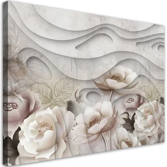 Leinwandbild, Beige Blumen in Blüte 3D 