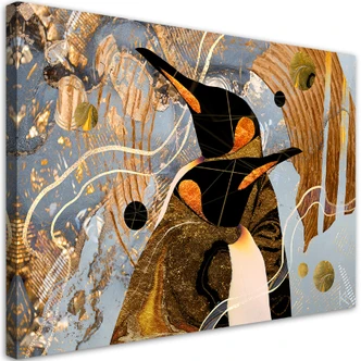 Canvas schilderij, Gouden pinguïns abstractie 