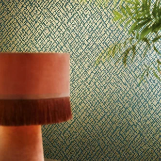 Vliestapete mit glänzendem Gitter Motiv grün, gold Struktur 