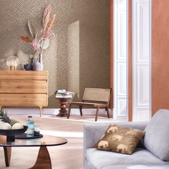 Vliestapete mit glänzendem Gitter Motiv beige, rot Struktur 