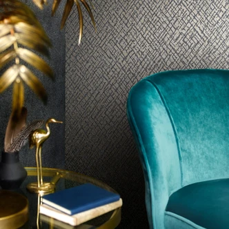 Vliestapete mit glänzendem Gitter Motiv anthrazit, gold Struktur 