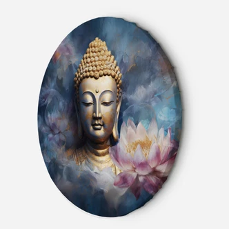 Rundes Leinwandbild Buddha und Zen-Blumen 