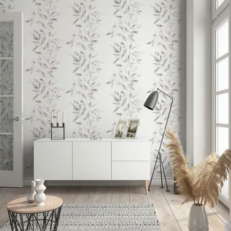 Vliestapete Blätter Floral Natur matt in Weiß Grau 