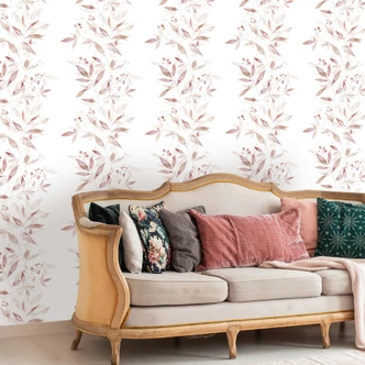 Vliestapete Blätter Floral Natur matt in Weiß Rot 