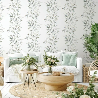 Vliestapete Blätter Floral Natur matt in Weiß Grün 