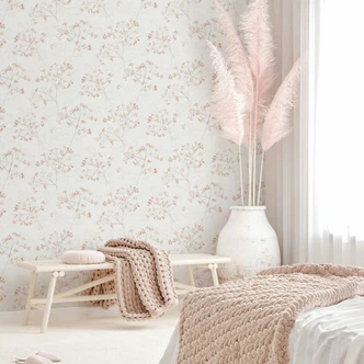 Vliestapete Blätter Floral Natur matt in Weiß Rot 