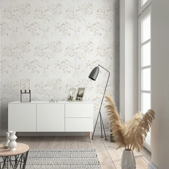 Vliestapete Blätter Floral Natur matt in Weiß Beige 