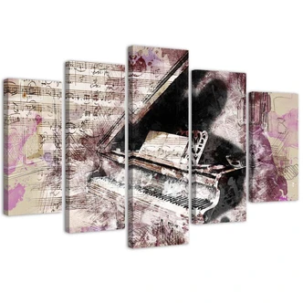 Leinwandbild 5 teilig, Klavier Abstrakt Vintage  