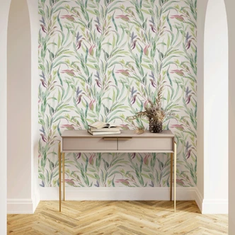 Vliestapete Blätter Floral Natur matt in Weiß Grün 